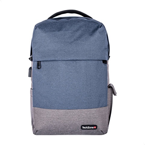 Backpack Strong Blue TechZone - de 15.6 pulgadas, múltiples compartimientos, organizador frontal, costuras y asas reforzadas, garantía limitada de por vida. - 