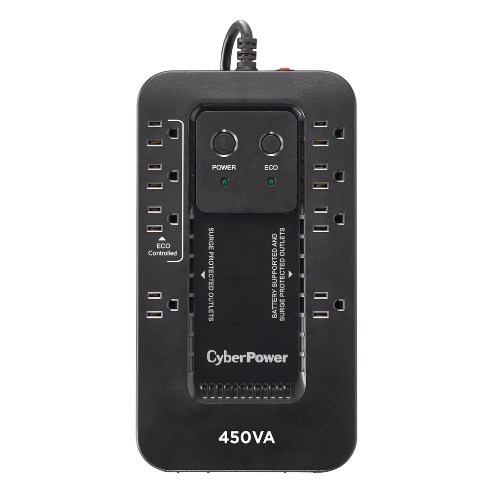 UPS de 450 VA/260 W, Topología Standby con Modo Ahorrador ECO, Entrada 120 Vca NEMA 5-15P, Con 8 Tomas NEMA 5-15R