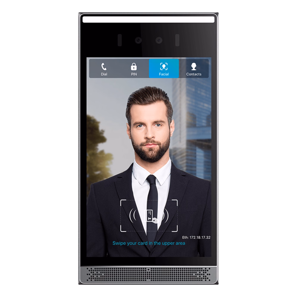 Videoportero SIP con Reconocimiento Facial / Pantalla Táctil IPS 8" / Cámara 2MP Lente Dual / BLE + Wiegand / Anti-Suplantación / IP66 IK07 / PoE