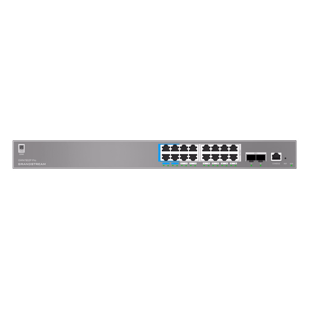 Switch de Red Empresarial L2++ / Serie GWN7800 Pro / 16 Puertos Gigabit PoE 250W / 2 Puertos SFP+ / Gestión Cloud GDMS / VLAN 4K / QoS Avanzado / Seguridad Integral